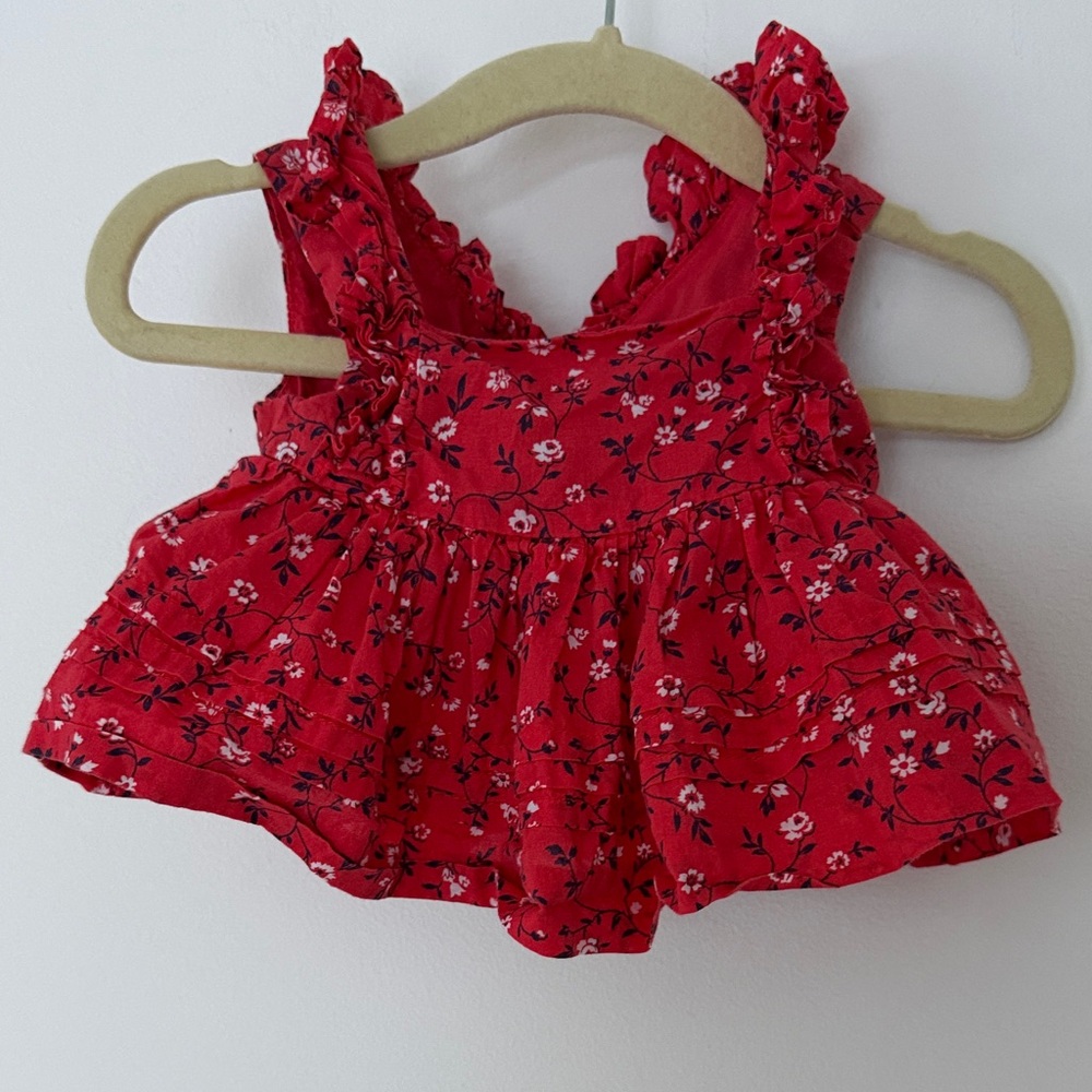 Janie and Jack Red Floral Baby Layer top Frill Sleeve - Darling - 0-3 months